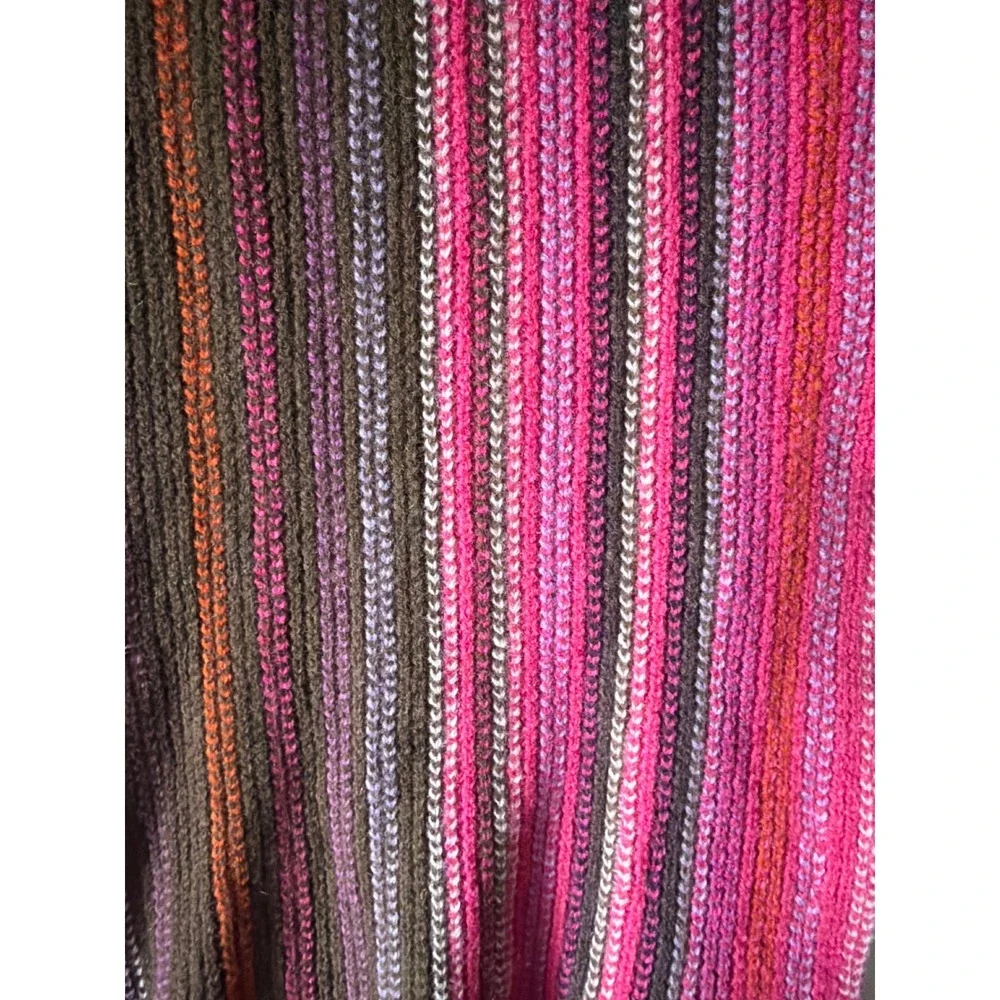 William Brunton Hand Knits Scarf Women OS Pink Brown Striped Lambswool Scotland